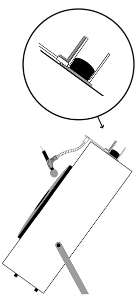 setup instructions for the CANTSTANDYA microphone mount on a tilted cabinet side view